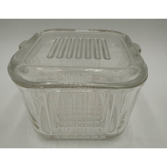 Vintage Clear Glass Refrigerator Ribbed Design Dish With Lid No Chips/Cracks - Picture 4 of 8